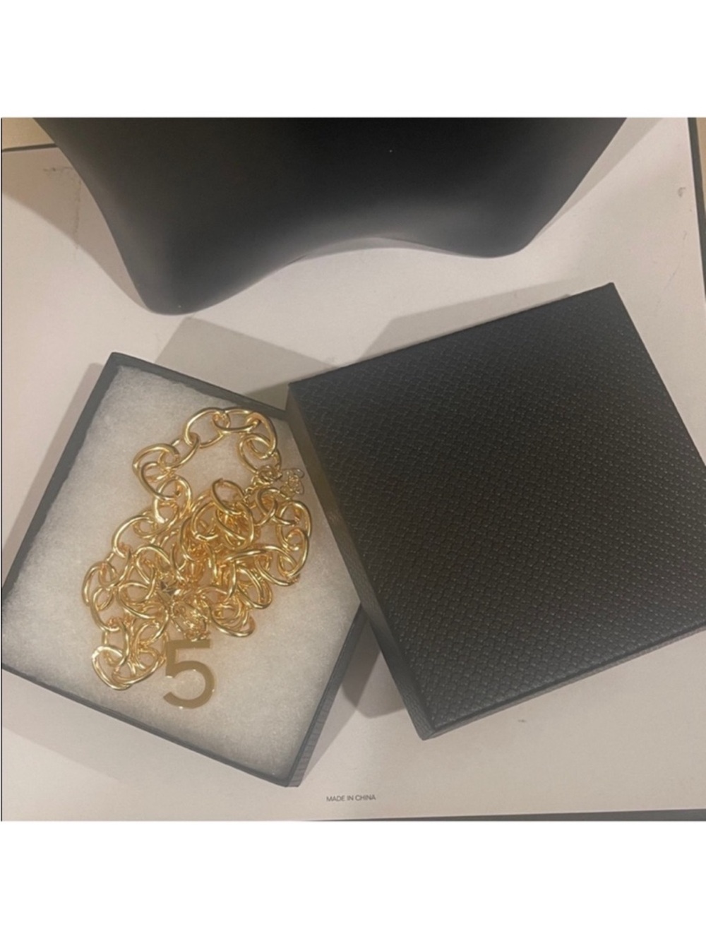 Gold Tone Chunky Chain Necklace with Chanel Number 5 Charm - Picture 12 of 12